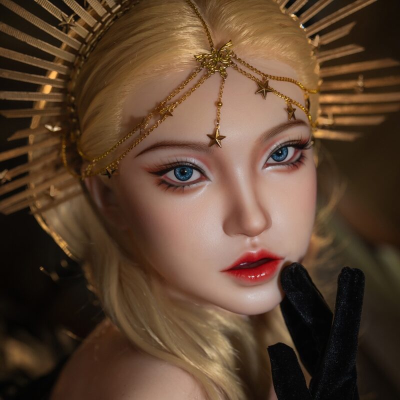 Celestia – 164cm Royal Fantasy Silicone Doll with Halo Crown & Elegant Black Dress - Image 2