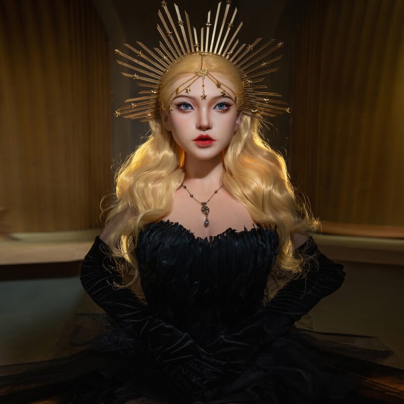 Celestia – 164cm Royal Fantasy Silicone Doll with Halo Crown & Elegant Black Dress - Image 3