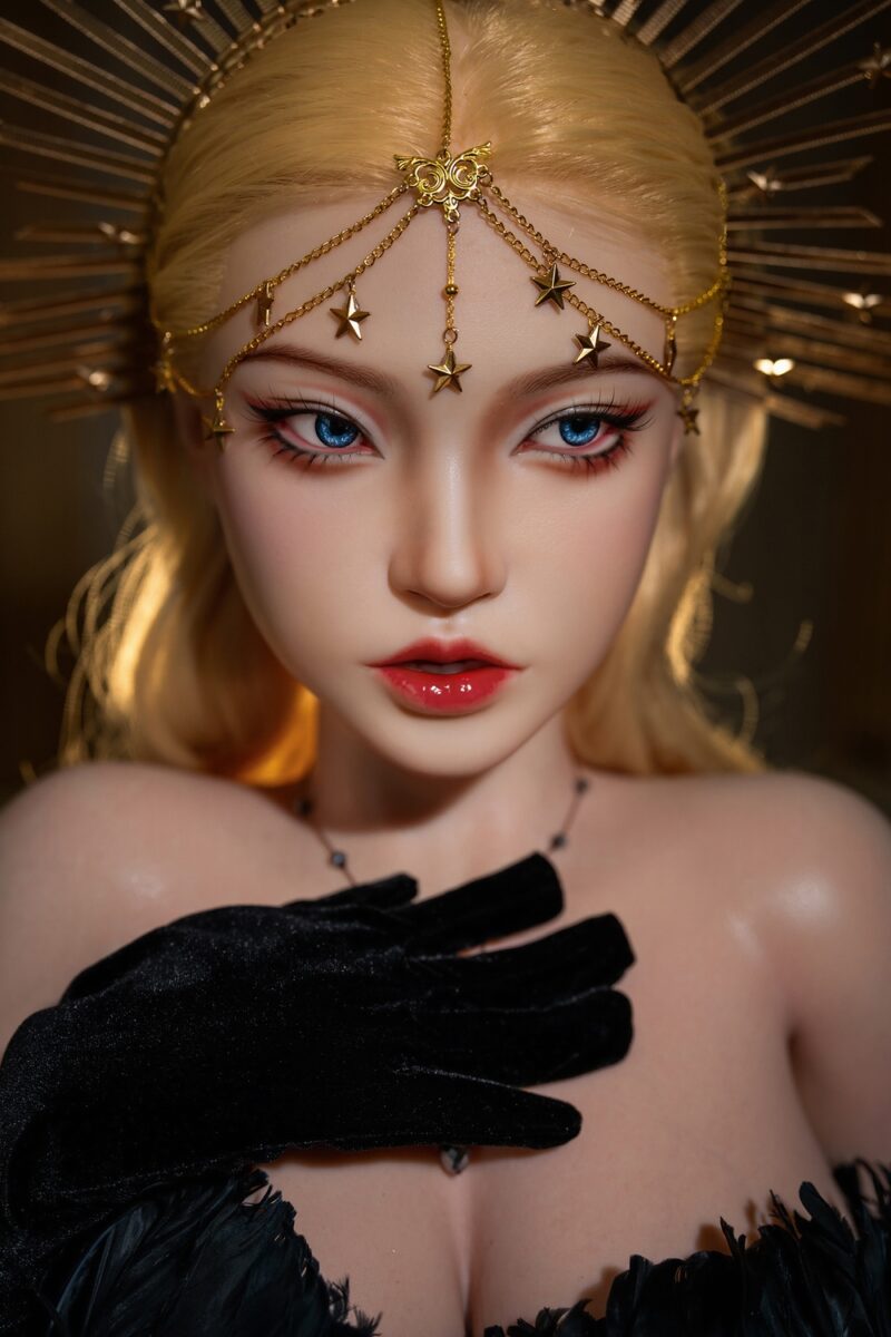 Celestia – 164cm Royal Fantasy Silicone Doll with Halo Crown & Elegant Black Dress - Image 20