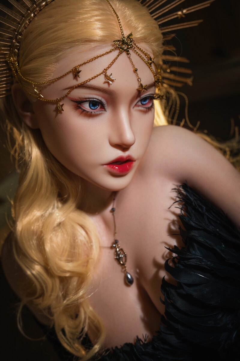 Celestia – 164cm Royal Fantasy Silicone Doll with Halo Crown & Elegant Black Dress - Image 23