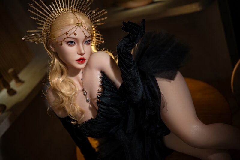 Celestia – 164cm Royal Fantasy Silicone Doll with Halo Crown & Elegant Black Dress - Image 25