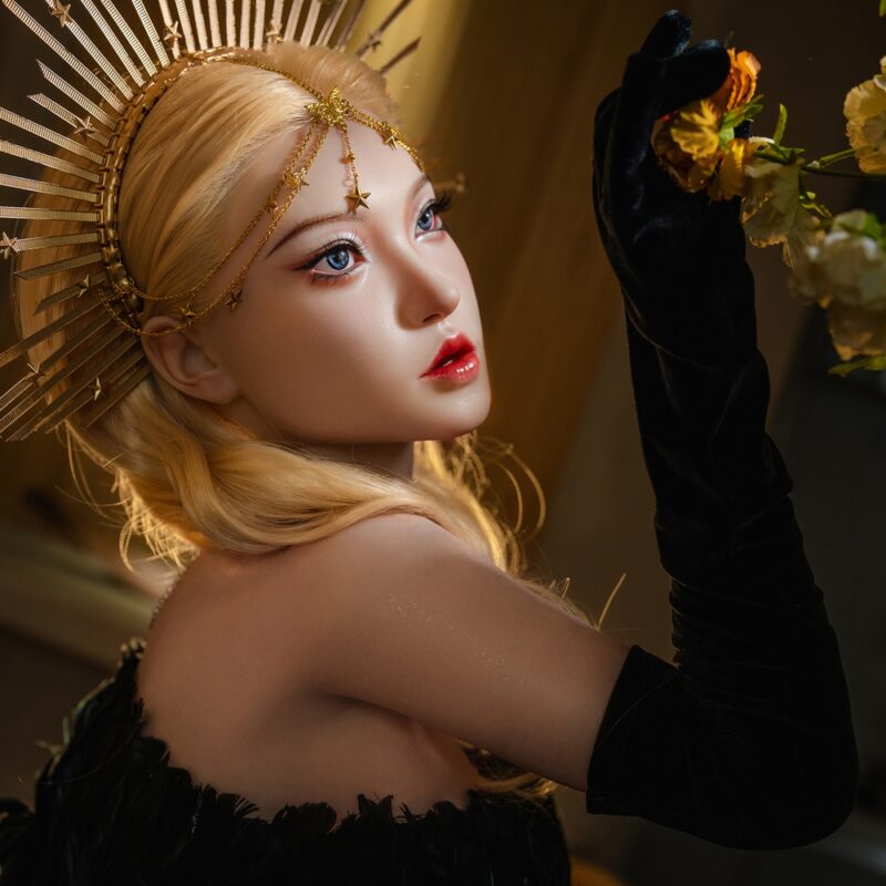 Celestia – 164cm Royal Fantasy Silicone Doll with Halo Crown & Elegant Black Dress - Image 6